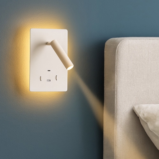 Applique da comodino bianco luce led 3000k orientabile usb interruttore Applique da comodino bianco luce led 3000k orientabile usb interruttore