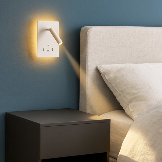 Applique da comodino bianco luce led 3000k orientabile usb interruttore Applique da comodino bianco luce led 3000k orientabile usb interruttore