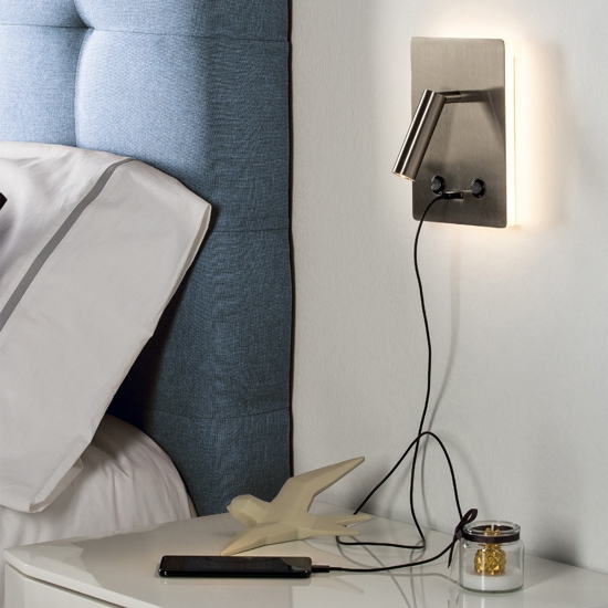Applique da testata camera da letto multifunzione led 3000k usb nickel Applique da testata camera da letto multifunzione led 3000k usb nickel