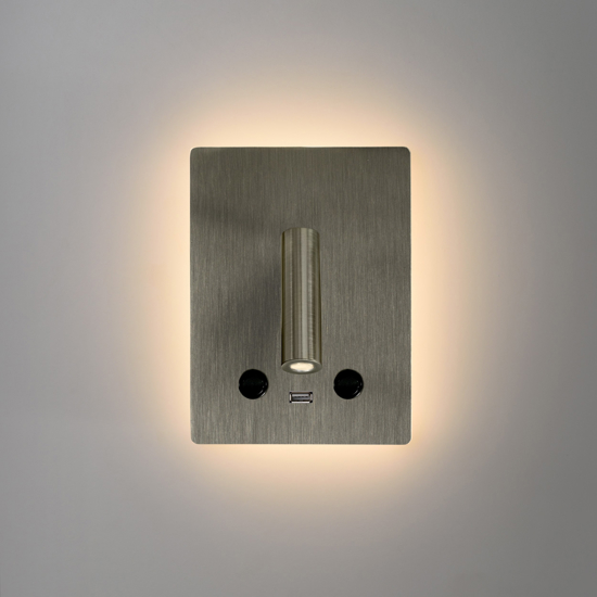 Applique da testata camera da letto multifunzione led 3000k usb nickel Applique da testata camera da letto multifunzione led 3000k usb nickel