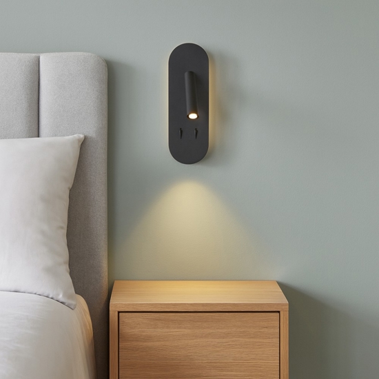 Ap plate ondaluce applique per comodino nera led 3000k orientabile