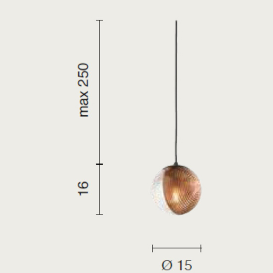 Lampada a sospensione sfera vetro rame ondaluce bella cavo regolabile 19cm