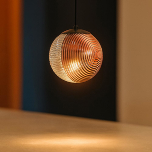Lampada a sospensione contemporanea vetro 24cm rame ondaluce bella