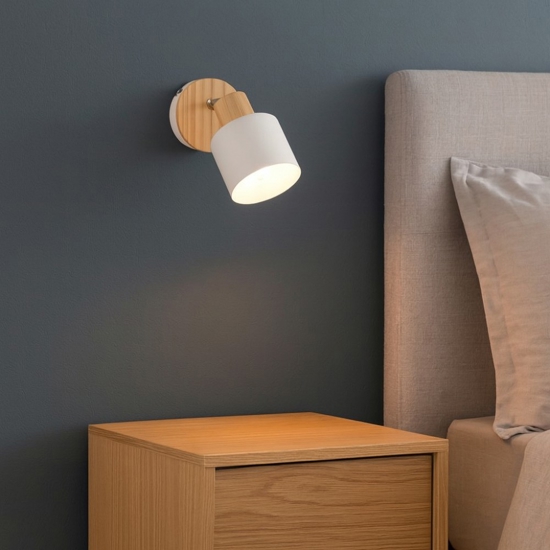 Applique per camera da letto grigia di legno orientabile