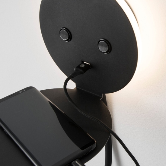 Applique da comodino nero luce orientabile presa usb
