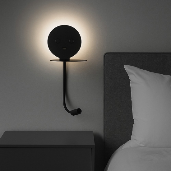 Applique da comodino nero luce orientabile presa usb