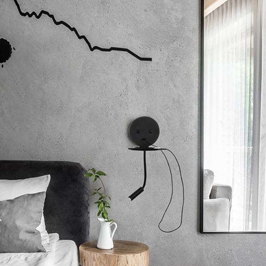 Applique da comodino nero luce orientabile presa usb