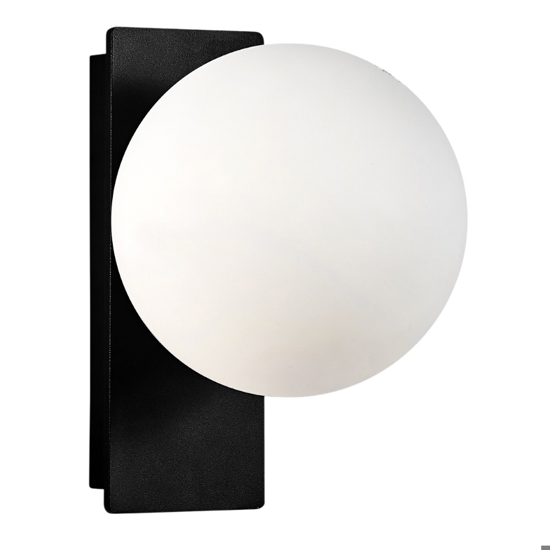 Applique camera da letto moderna 5w 3000k nero sfera vetro bianco