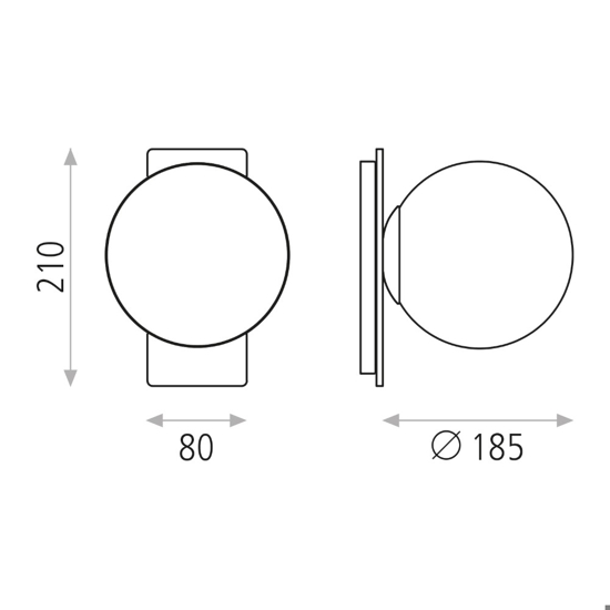 Applique camera da letto moderna 5w 3000k nero sfera vetro bianco