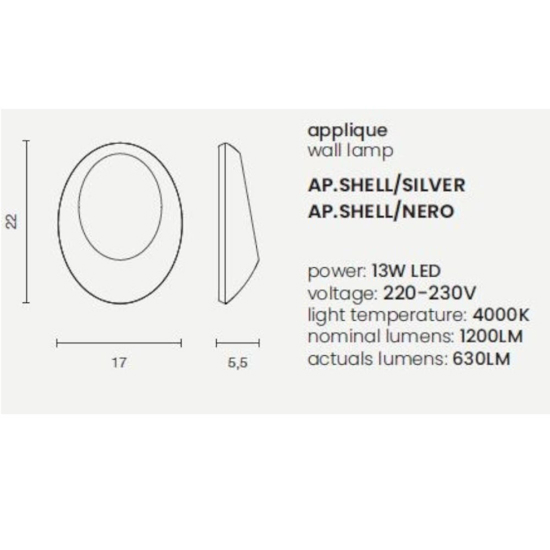 Ondaluce ap shell applique da esterno nera led