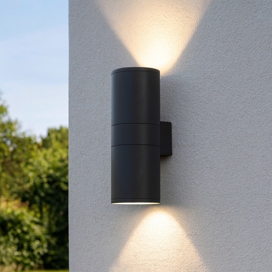 Gun ap2 big applique da esterno cilindro antracite luce sopra sotto ideal lux