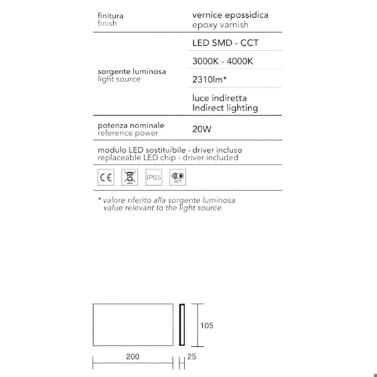 Affralux wally applique da esterno moderna bianco 20w 3000k 4000k