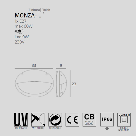 Applique da esterno monza nera anti corrosione top light ip66