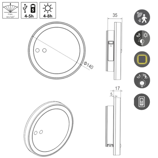 Applique circolare da esterno led 2w sensore di movimento
