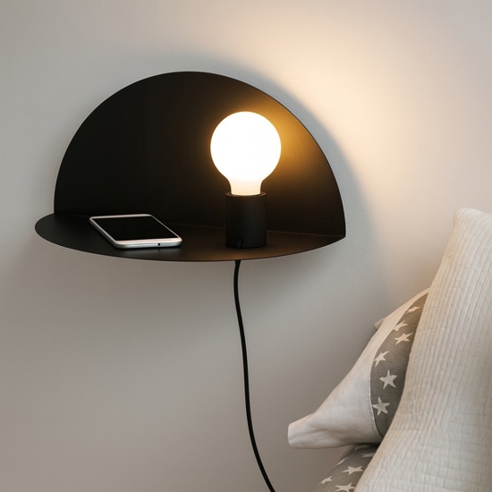 Applique con mensola per comodino camera da letto nero moderna