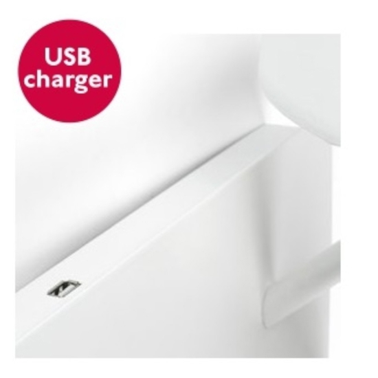 Applique sinistra mensola presa usb paralume bianco camera da letto