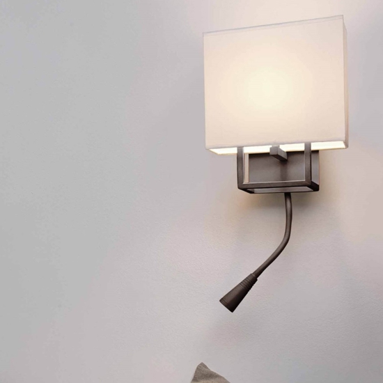 Applique da comodino marrone per camera da letto doppia luce con interruttore