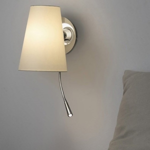 Applique moderna per comodino camera da letto cromata con paralume