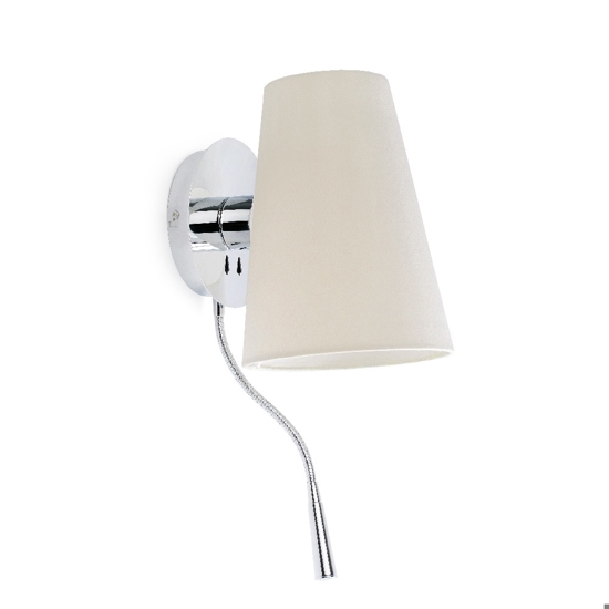 Applique moderna per comodino camera da letto cromata con paralume