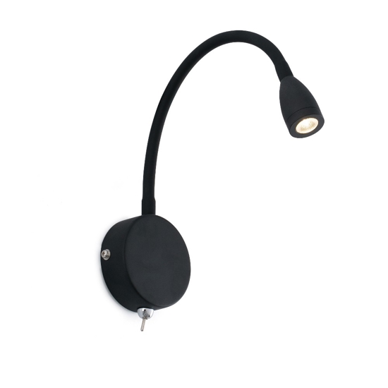 Applique nero orientabile 3w 3000k per comodino camera da letto