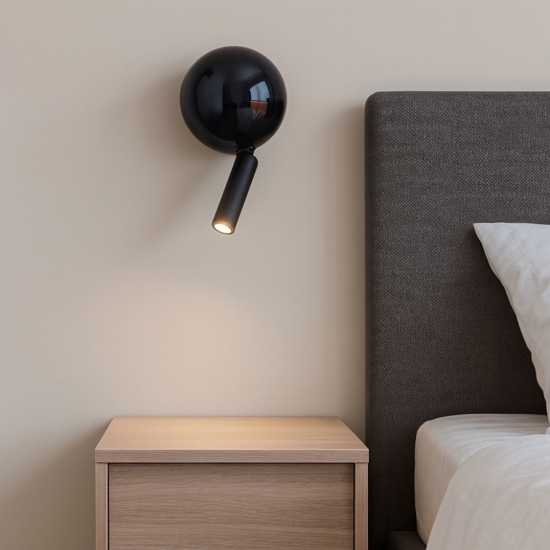 Applique comodino per camera da letto nero orientabile moderna