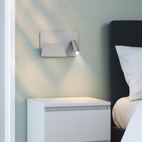 Applique sinistro bianco mensola camera da letto orientabile presa usb