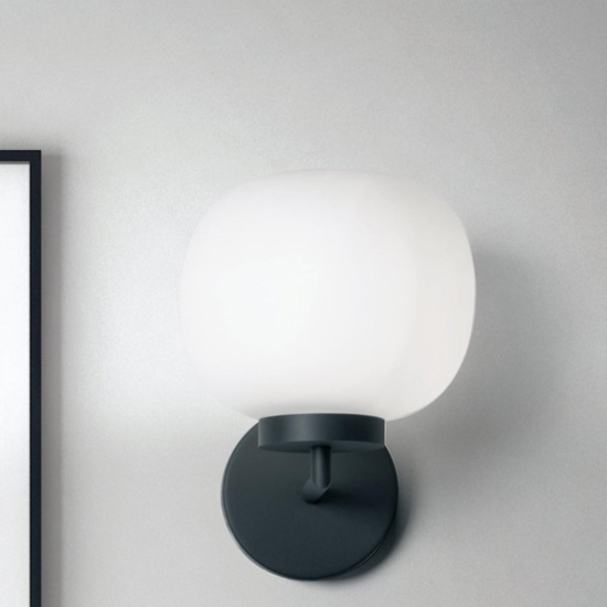 Applique lampada da parete moderna nera vetro bianco miloox bomboi