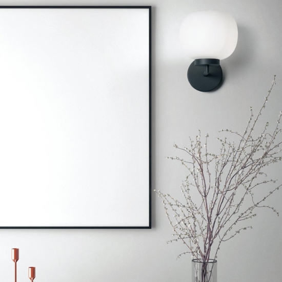 Applique lampada da parete moderna nera vetro bianco miloox bomboi