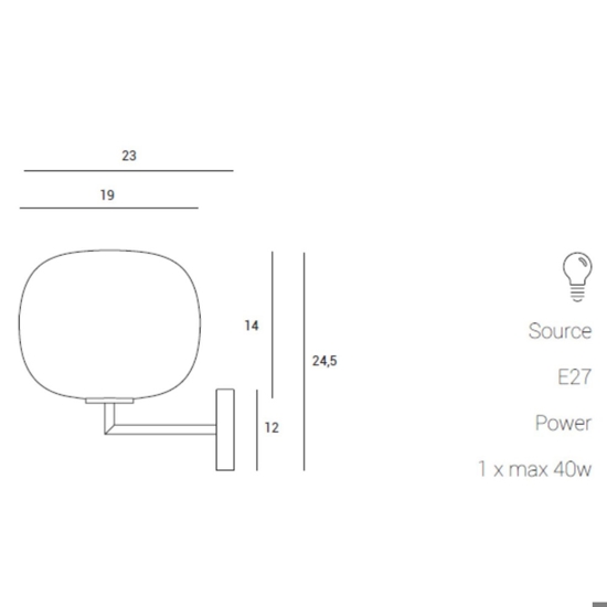 Applique lampada da parete moderna nera vetro bianco miloox bomboi
