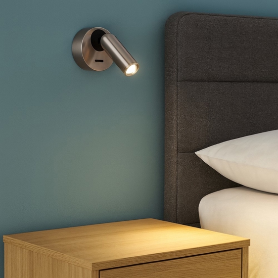 Bean ap round applique camera da letto ideal lux led 3w 3000k orientabile nickel
