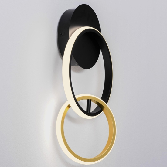 Applique da parete cerchi nero oro led 15w 3000k moderna Applique da parete cerchi nero oro led 15w 3000k moderna