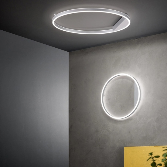Ondaluce pl minus pc silver plafoniera 60 cm led 48w 3000k 4000k rotonda moderna