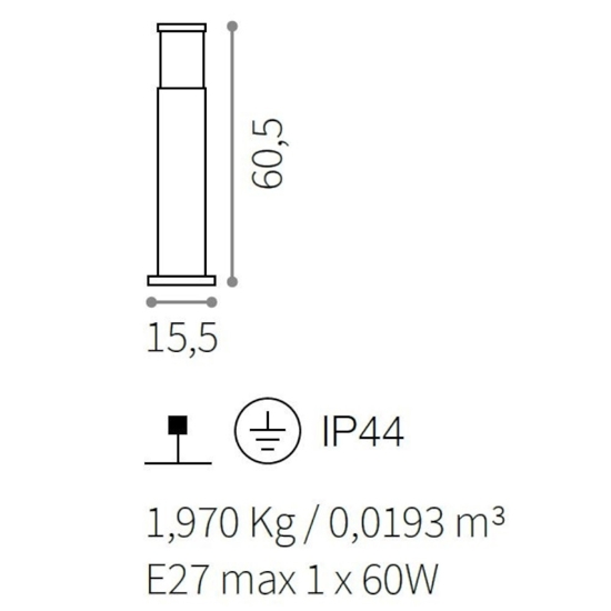 Ideal lux tronco pt1 h60 lampioncino da giardino tubolare bianco