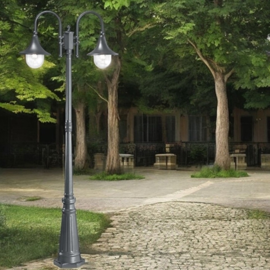 Cima pt2 lampione classico antracite due luci da giardino ideal lux