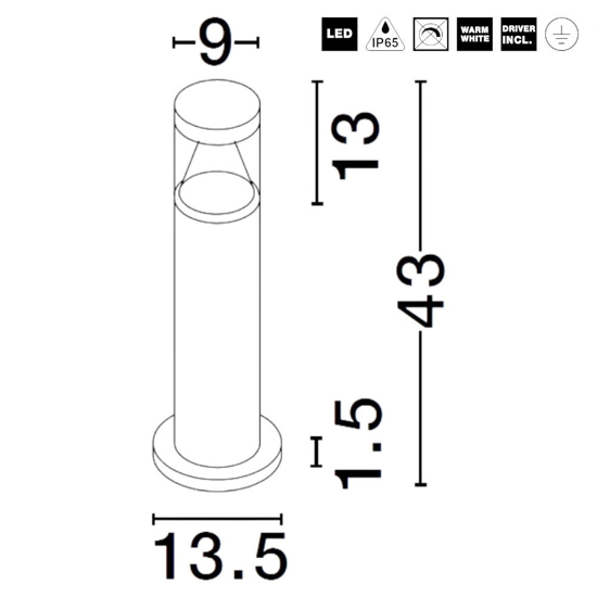 Lampioncino moderno tubolare led 8w 3000k da giardino