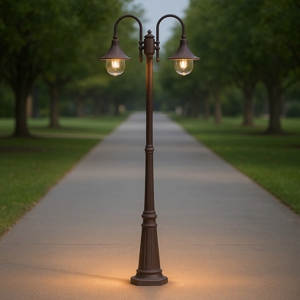 Cima pt2 lampione alto per esterno giardino marrone ip43 due luci ideal lux