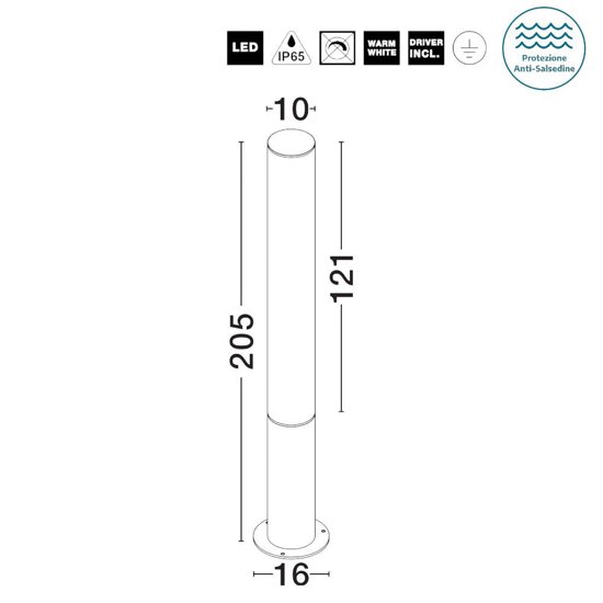 Lampione alto moderno tubolare led 43w 3000k per giardino