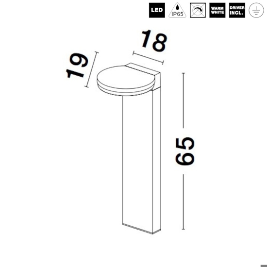 Lampione basso da giardino led 10w 3000k moderno con testa tonda
