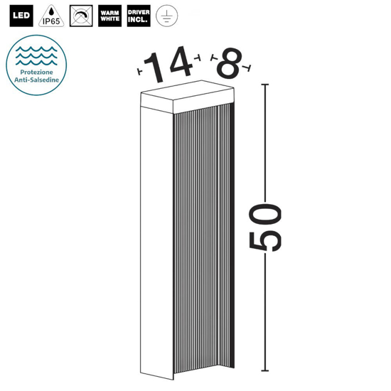 Lampioncino nero da giardino led 8w 3000k design moderno rettangolare Lampioncino nero da giardino led 8w 3000k design moderno rettangolare