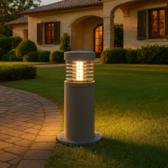 Lampioncino da esterno giardino cilindro grigio moderno