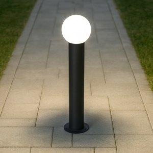 Lampioncino antracite moderno per esterno giardino sfera bianca