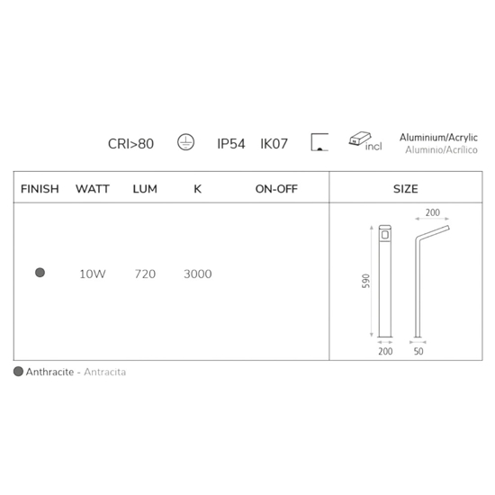 Lampione da giardino moderno antracite 10w 3000k Lampione da giardino moderno antracite 10w 3000k