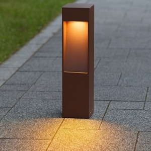 Lampioncino corten moderno da giardino squadrato led 7w 3000k