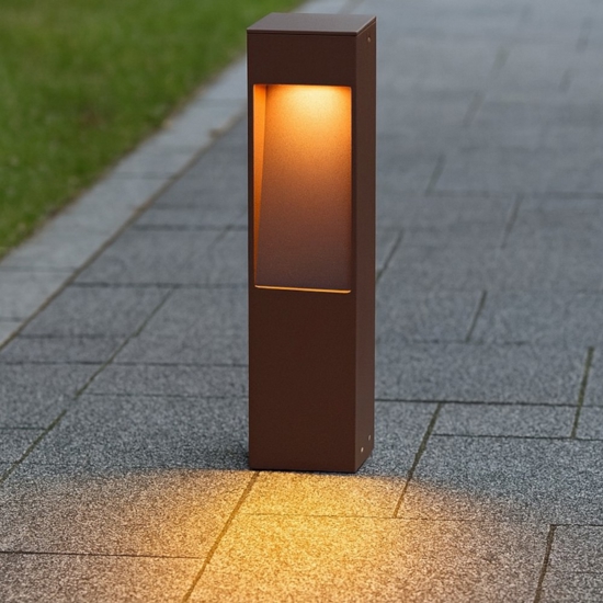 Lampioncino corten moderno da giardino squadrato led 7w 3000k