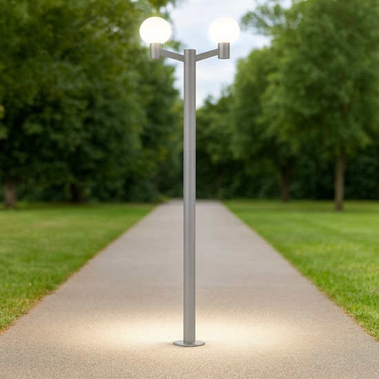 Ideal lux clio mpt2 lampione da esterno due luci grigio chiaro ip44