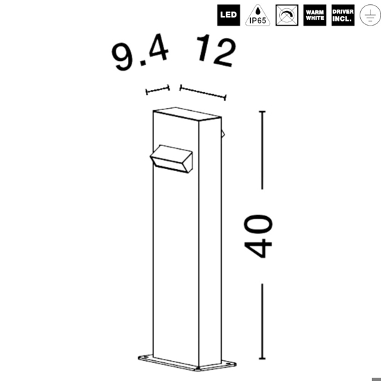 Lampione basso da giardino moderno led 3000k nero rettangolare