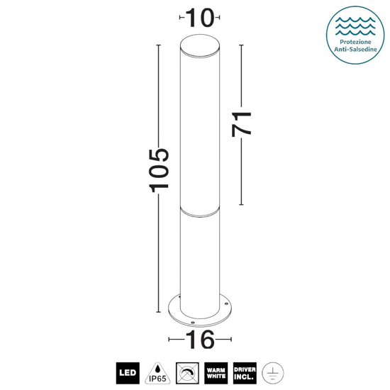 Lampione nero moderno ip65 tubolare led 25w per giardino Lampione nero moderno ip65 tubolare led 25w per giardino