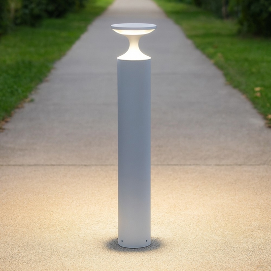 Lampione da giardino moderno design cilindro bianco led 13w 3000k ip65