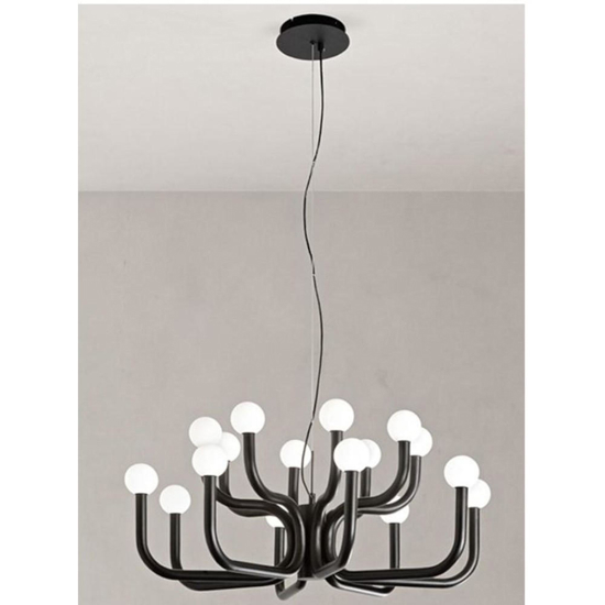 Ondaluce derby grande lampadario contemporaneo nero sfere vetro bianco