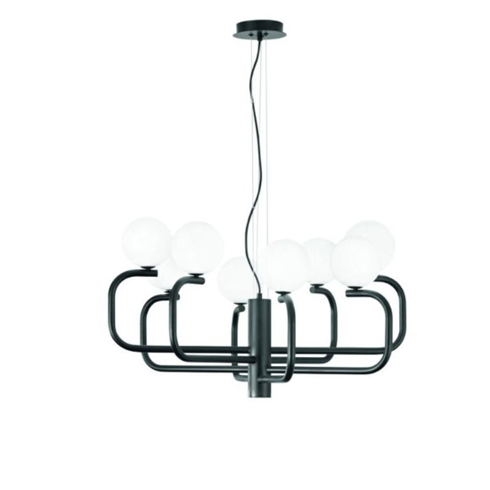 Lampadario moderno jeppy ondaluce nero bocce vetro bianco